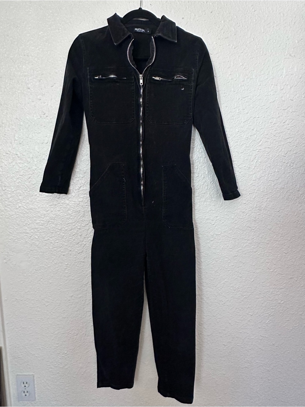 Nasty Gal Black Zip-Front Utility Jumpsuit